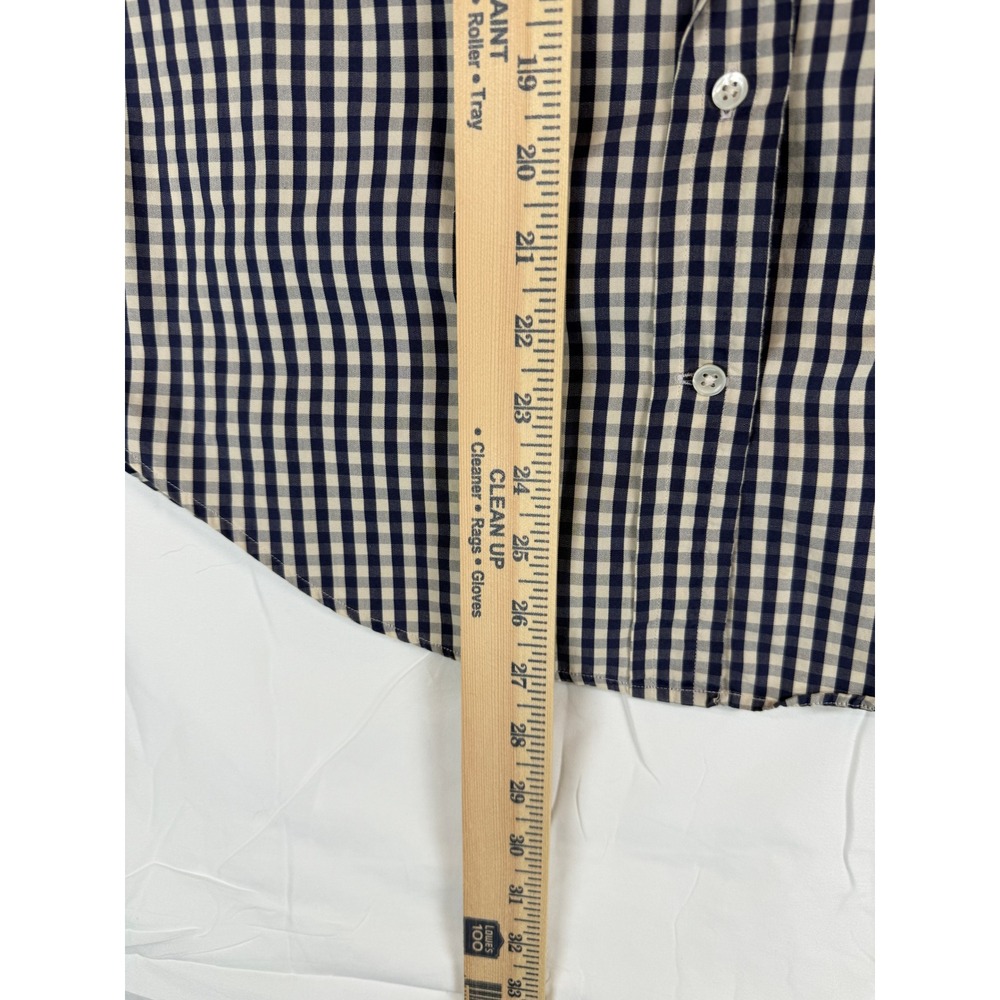 Faconnable Albert Goldberg Mens Gingham Check Cotton Button Down Shirt Navy Blue - Picture 7 of 8
